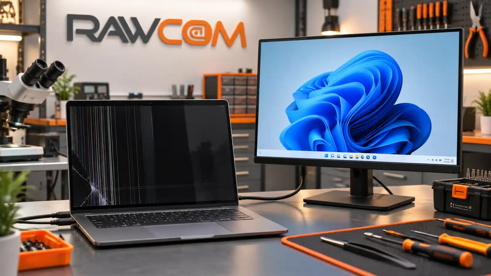 Diagnostyka uszkodzonej matrycy laptopa z użyciem monitora zewnętrznego